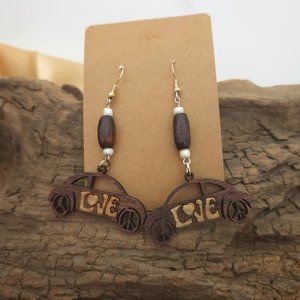 Baltic birch wood laser cut and engraved Hippie earrings. New, Handmade.